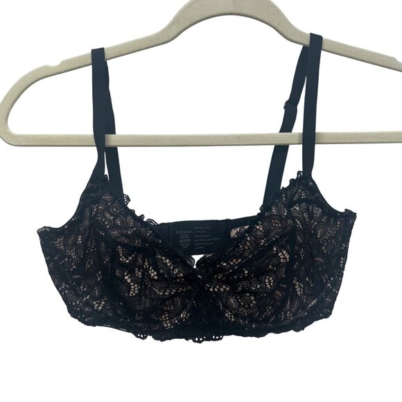 Soma Lace Balconette Bra 32DDD Black Unlined Adjustable Straps Hook Closure - Picture 1 of 6